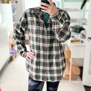 Old Navy Plaid Flannel Shirt Jacket Green White Red L